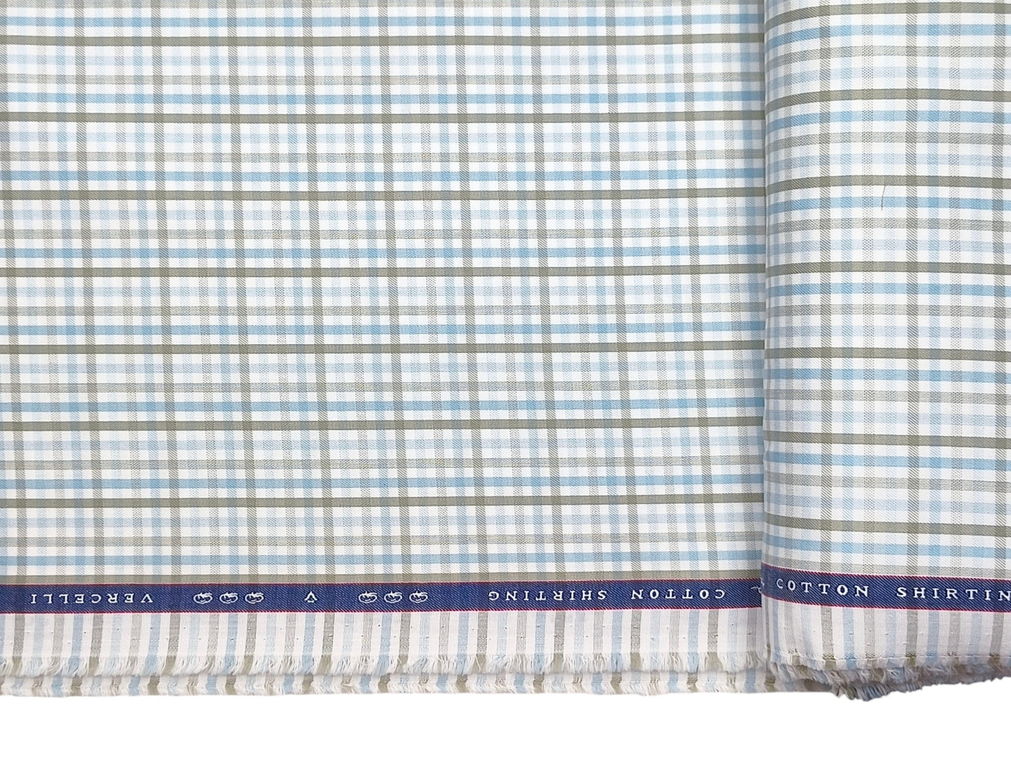 Vercelli Italy 2/100s Finest Supima Cotton Shirting Fabric (Blue & Olive Green, Checks)