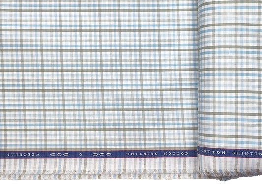 Vercelli Italy 2/100s Finest Supima Cotton Shirting Fabric (Blue & Olive Green, Checks)