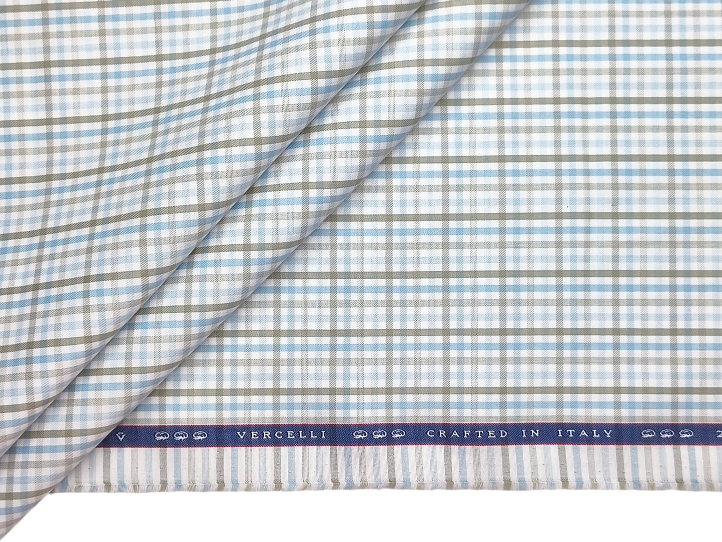 Vercelli Italy 2/100s Finest Supima Cotton Shirting Fabric (Blue & Olive Green, Checks)