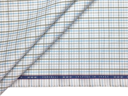 Vercelli Italy 2/100s Finest Supima Cotton Shirting Fabric (Blue & Olive Green, Checks)