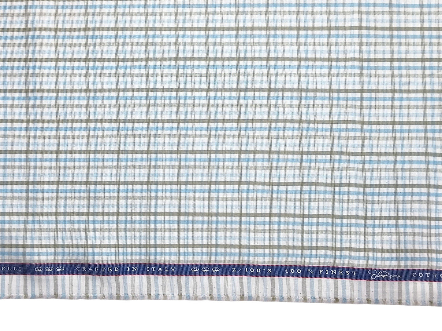 Vercelli Italy 2/100s Finest Supima Cotton Shirting Fabric (Blue & Olive Green, Checks)