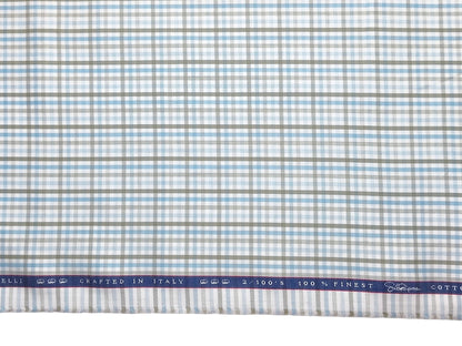 Vercelli Italy 2/100s Finest Supima Cotton Shirting Fabric (Blue & Olive Green, Checks)