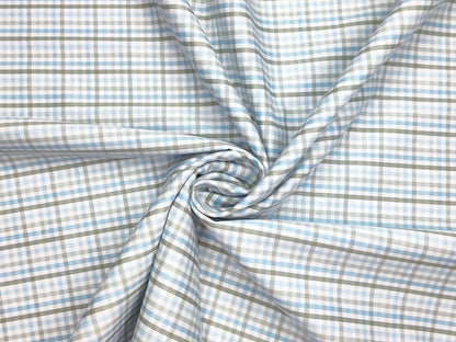 Vercelli Italy 2/100s Finest Supima Cotton Shirting Fabric (Blue & Olive Green, Checks)