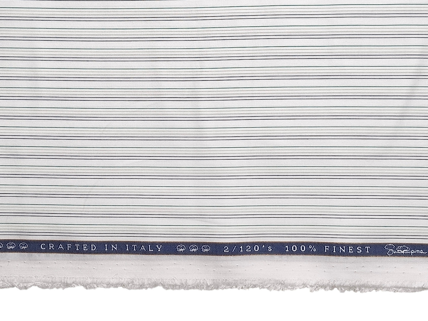 Vercelli Italy 2/120s Finest Supima Cotton Shirting Fabric (White & Green, Stripes)