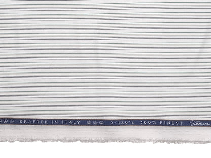 Vercelli Italy 2/120s Finest Supima Cotton Shirting Fabric (White & Green, Stripes)