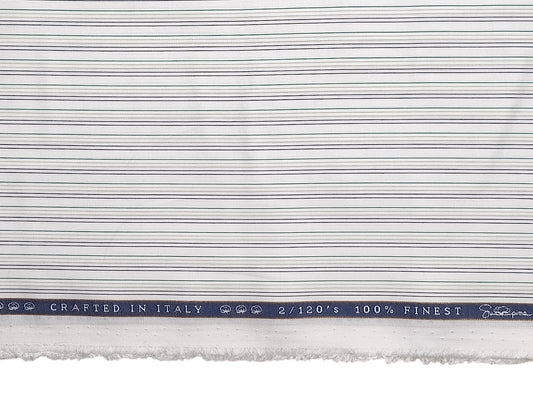 Vercelli Italy 2/120s Finest Supima Cotton Shirting Fabric (White & Green, Stripes)