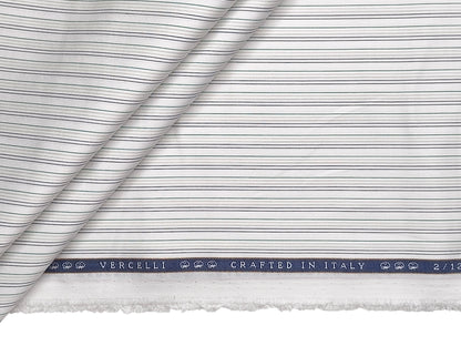 Vercelli Italy 2/120s Finest Supima Cotton Shirting Fabric (White & Green, Stripes)