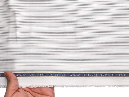 Vercelli Italy 2/120s Finest Supima Cotton Shirting Fabric (White & Green, Stripes)