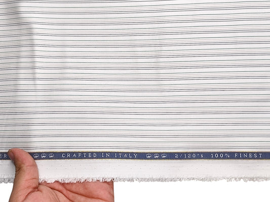 Vercelli Italy 2/120s Finest Supima Cotton Shirting Fabric (White & Green, Stripes)