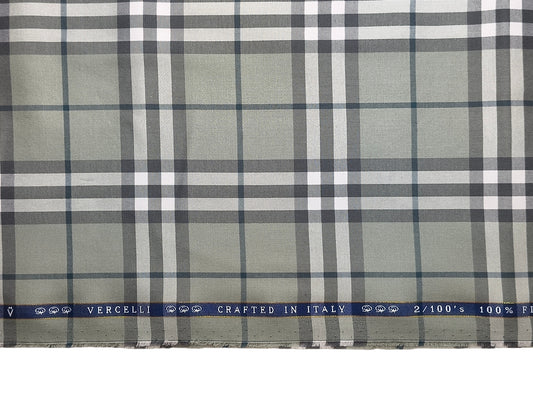 Vercelli Italy 2/100s Finest Supima Cotton Shirting Fabric (Pastel Green, Checks)
