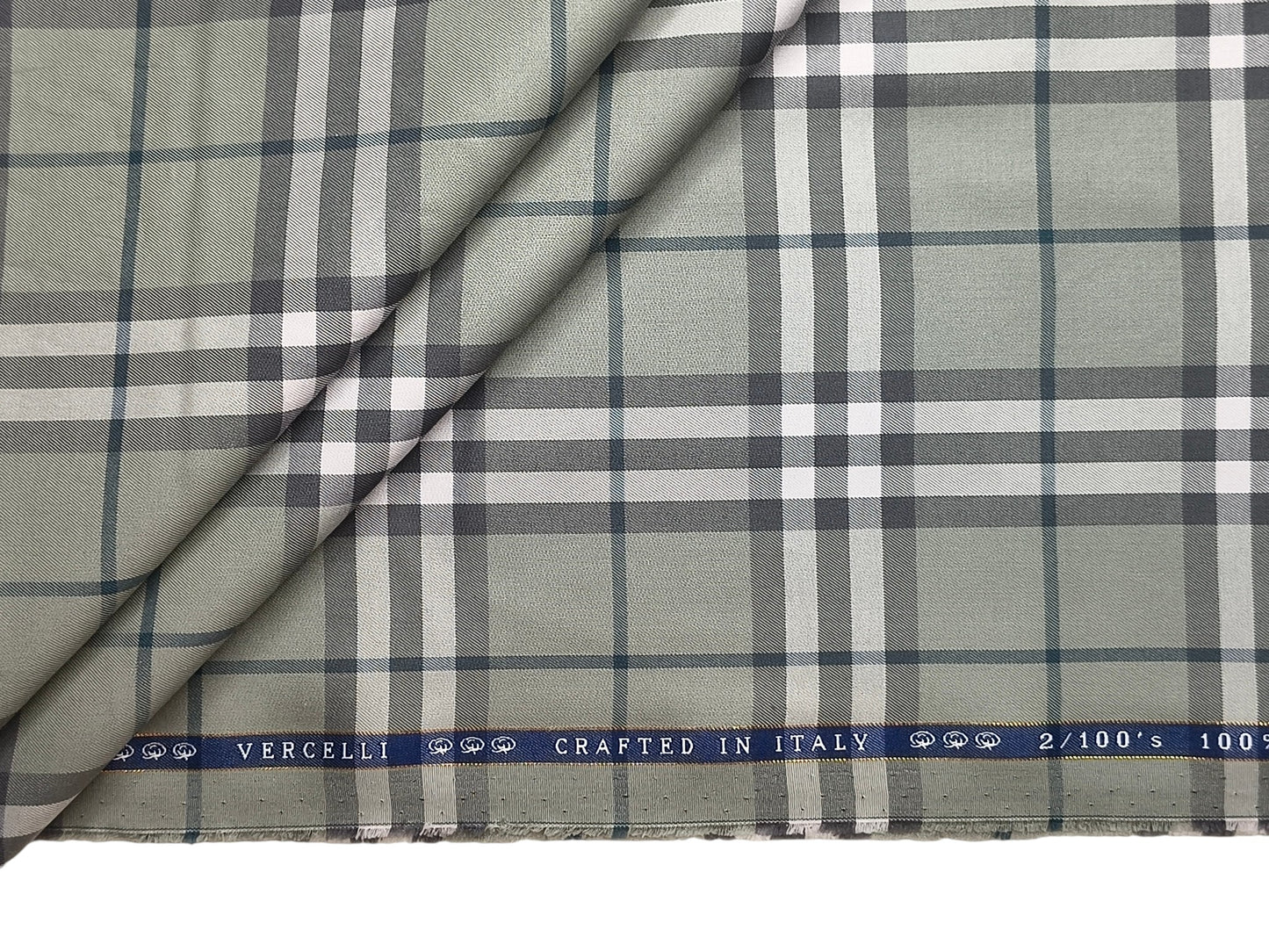 Vercelli Italy 2/100s Finest Supima Cotton Shirting Fabric (Pastel Green, Checks)