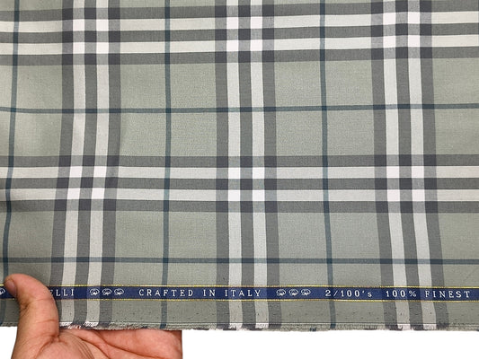 Vercelli Italy 2/100s Finest Supima Cotton Shirting Fabric (Pastel Green, Checks)