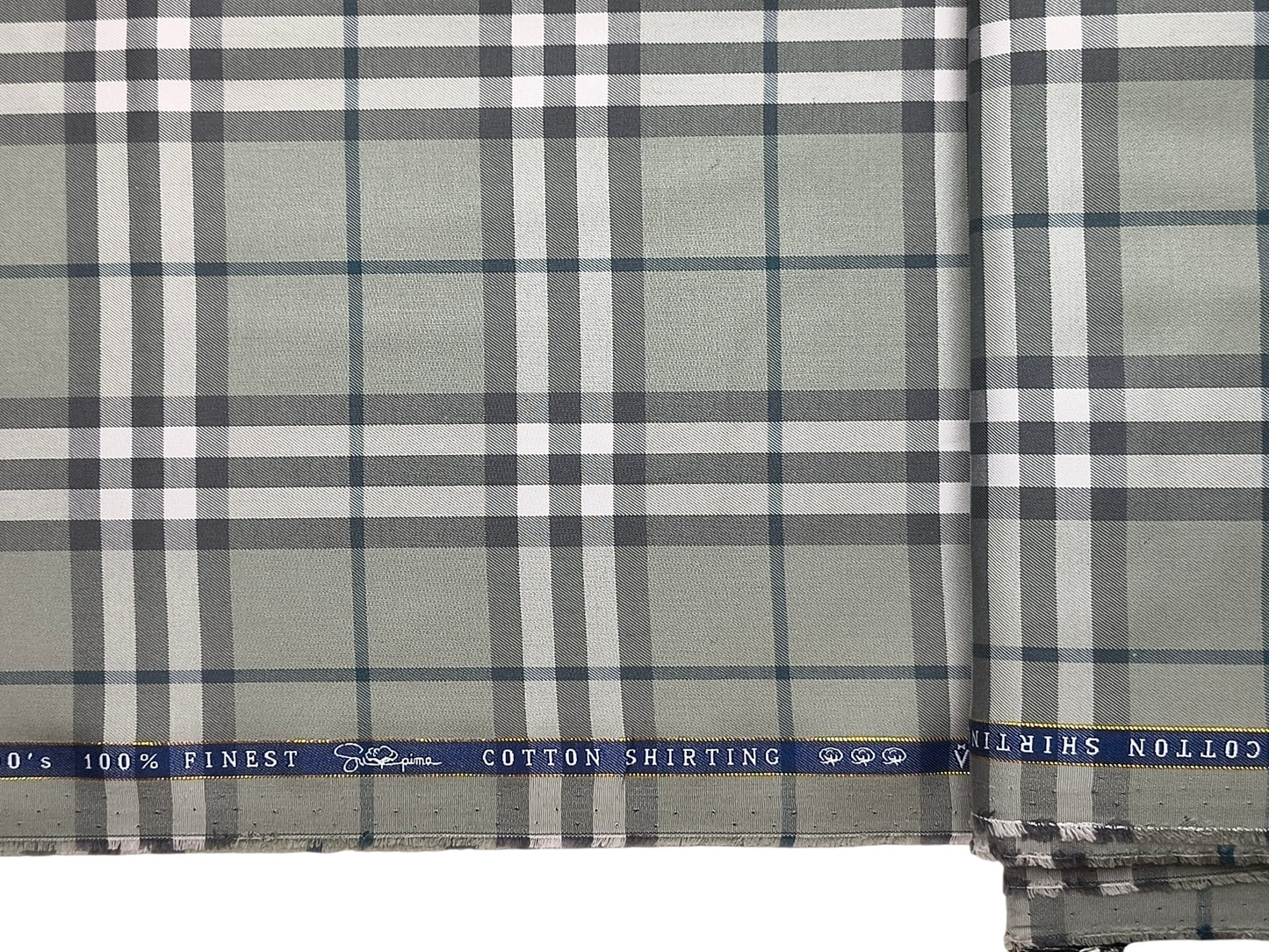 Vercelli Italy 2/100s Finest Supima Cotton Shirting Fabric (Pastel Green, Checks)