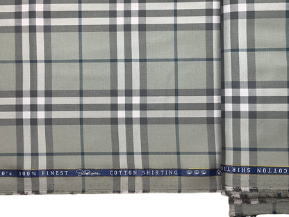 Vercelli Italy 2/100s Finest Supima Cotton Shirting Fabric (Pastel Green, Checks)