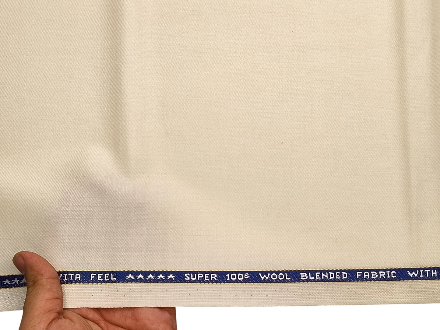 Raymond Vitafeel Exotic 52% Wool Super 100s Merino Wool Blend Suiting Fabric (Cream, Plain)