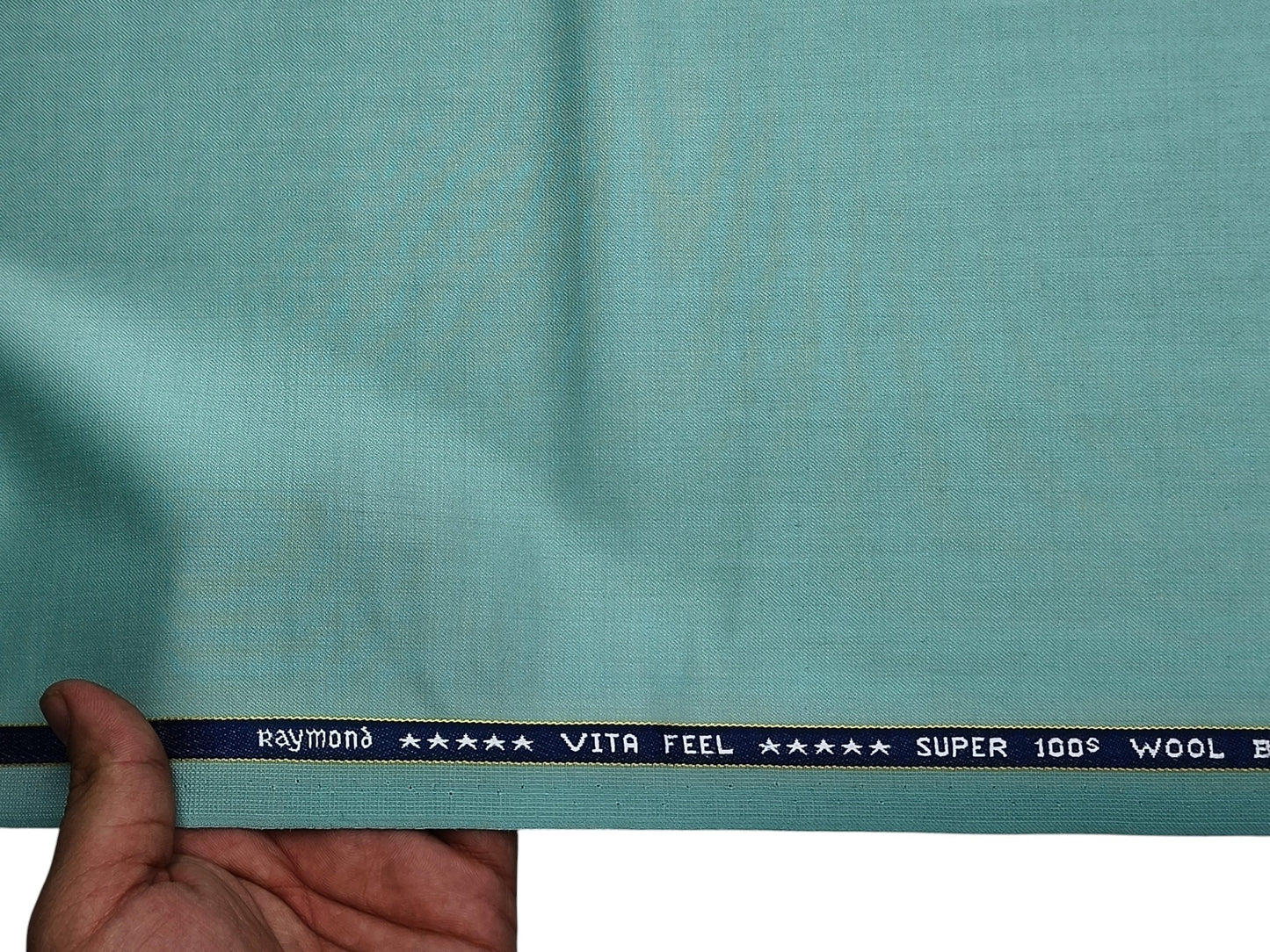 Raymond Vitafeel Exotic 52% Wool Super 100s Merino Wool Blend Suiting Fabric (Mint Blue, Plain)