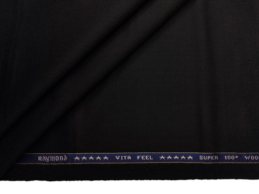 Raymond Vitafeel Exotic 52% Wool Super 100s Merino Wool Blend Suiting Fabric (Jet Black, Plain)