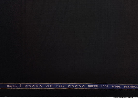 Raymond Vitafeel Exotic 52% Wool Super 100s Merino Wool Blend Suiting Fabric (Jet Black, Plain)