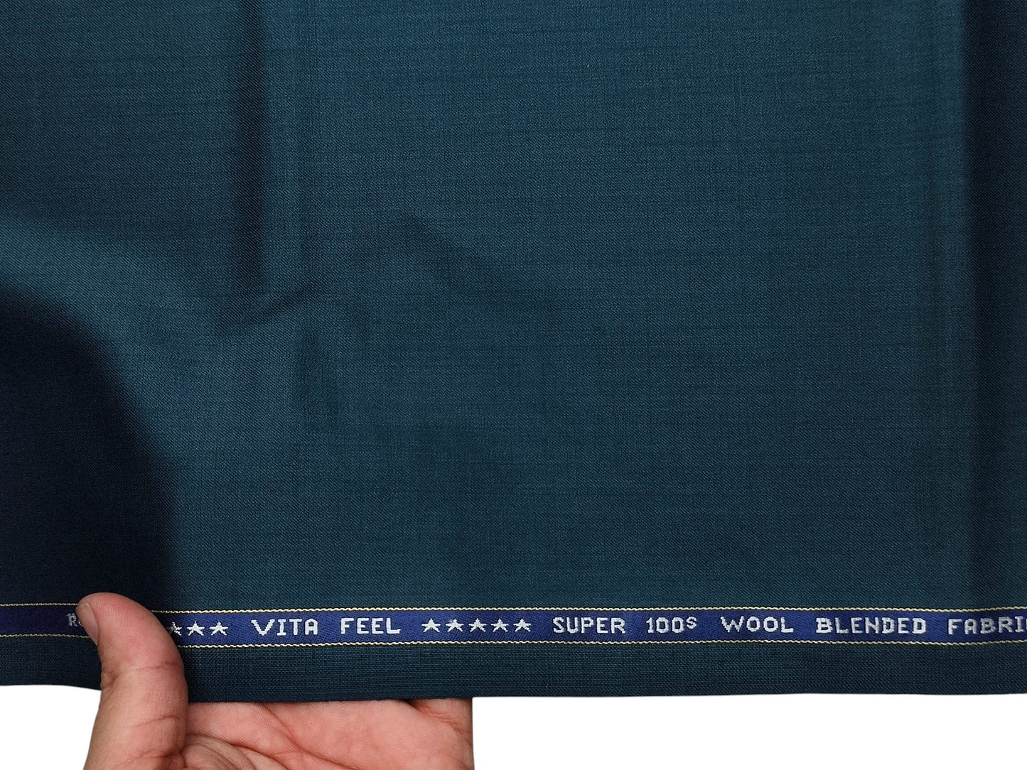 Raymond Vitafeel Exotic 52% Wool Super 100s Merino Wool Blend Suiting Fabric (Teal, Plain)