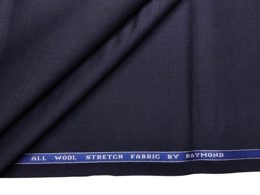 Raymond 100% Wool Stretch Lightweight Suiting Fabric (Navy Blue, Plain)