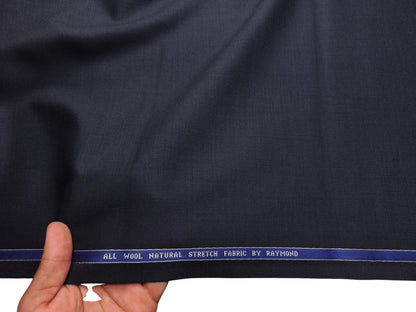 Raymond 100% Wool Natural Stretch Suiting Fabric (Classic Dark Blue, Plain)