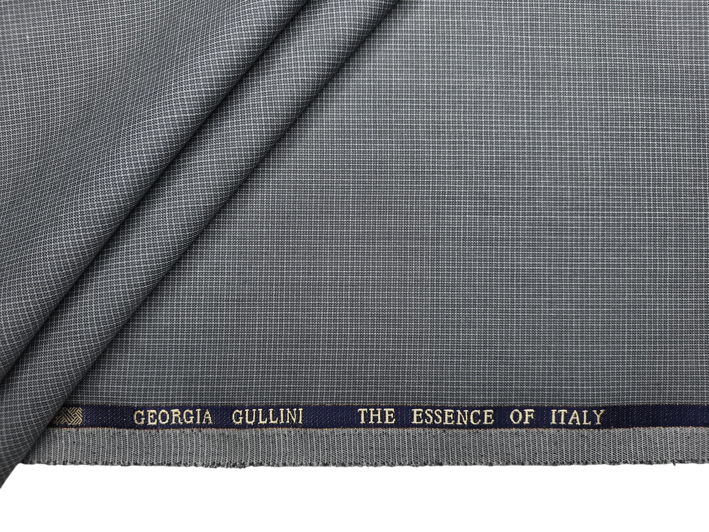Georgia Gullini Italy Super 100s Merino Wool Blend Suiting Fabric (Grey, Microchecks)