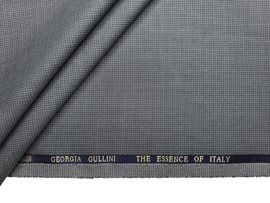 Georgia Gullini Italy Super 100s Merino Wool Blend Suiting Fabric (Grey, Microchecks)