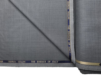 Georgia Gullini Italy Super 100s Merino Wool Blend Suiting Fabric (Grey, Microchecks)