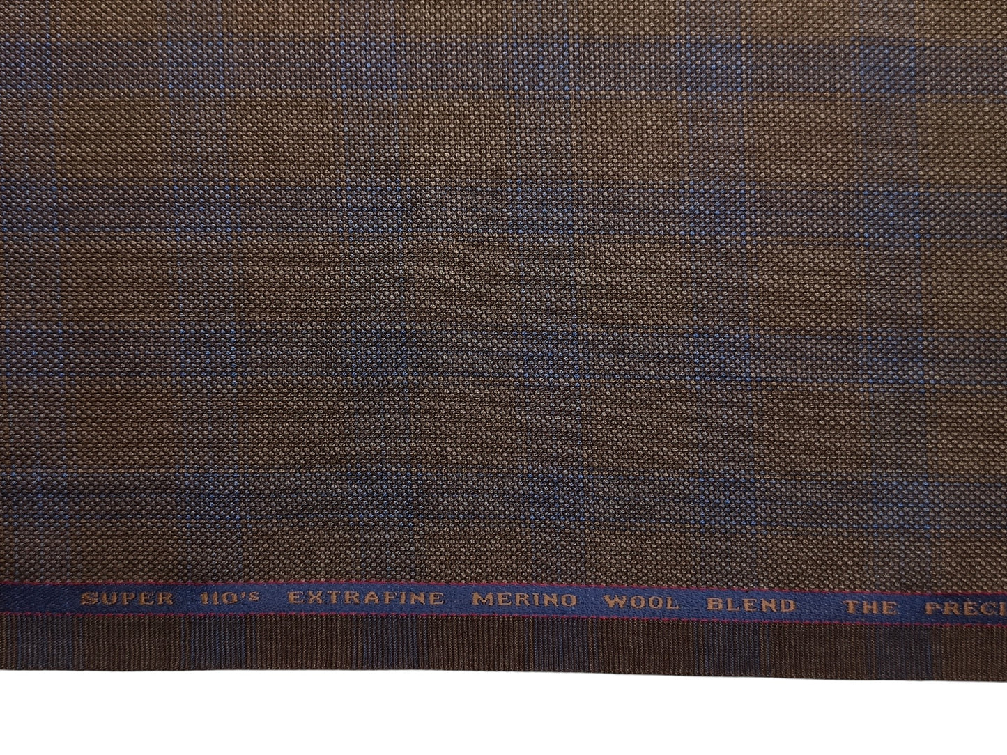 Georgia Gullini Italy Super 110s Merino Wool Blend Suiting Fabric (Coffee Brown, Blue Checks)