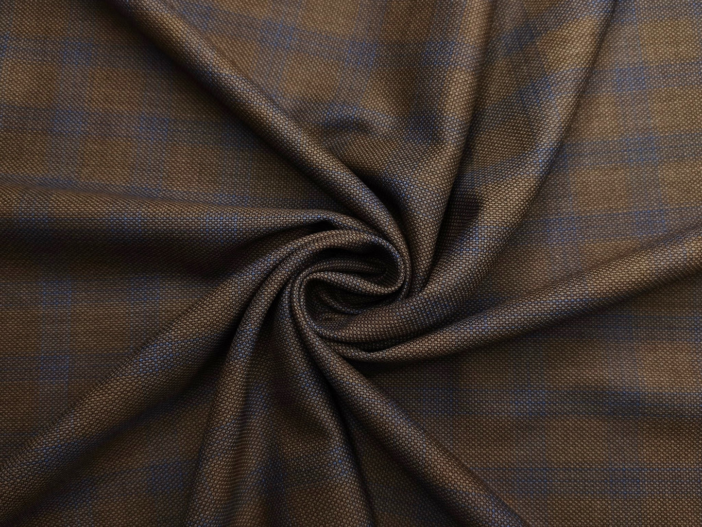 Georgia Gullini Italy Super 110s Merino Wool Blend Suiting Fabric (Coffee Brown, Blue Checks)