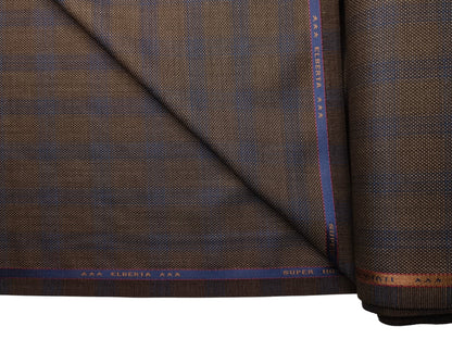Georgia Gullini Italy Super 110s Merino Wool Blend Suiting Fabric (Coffee Brown, Blue Checks)