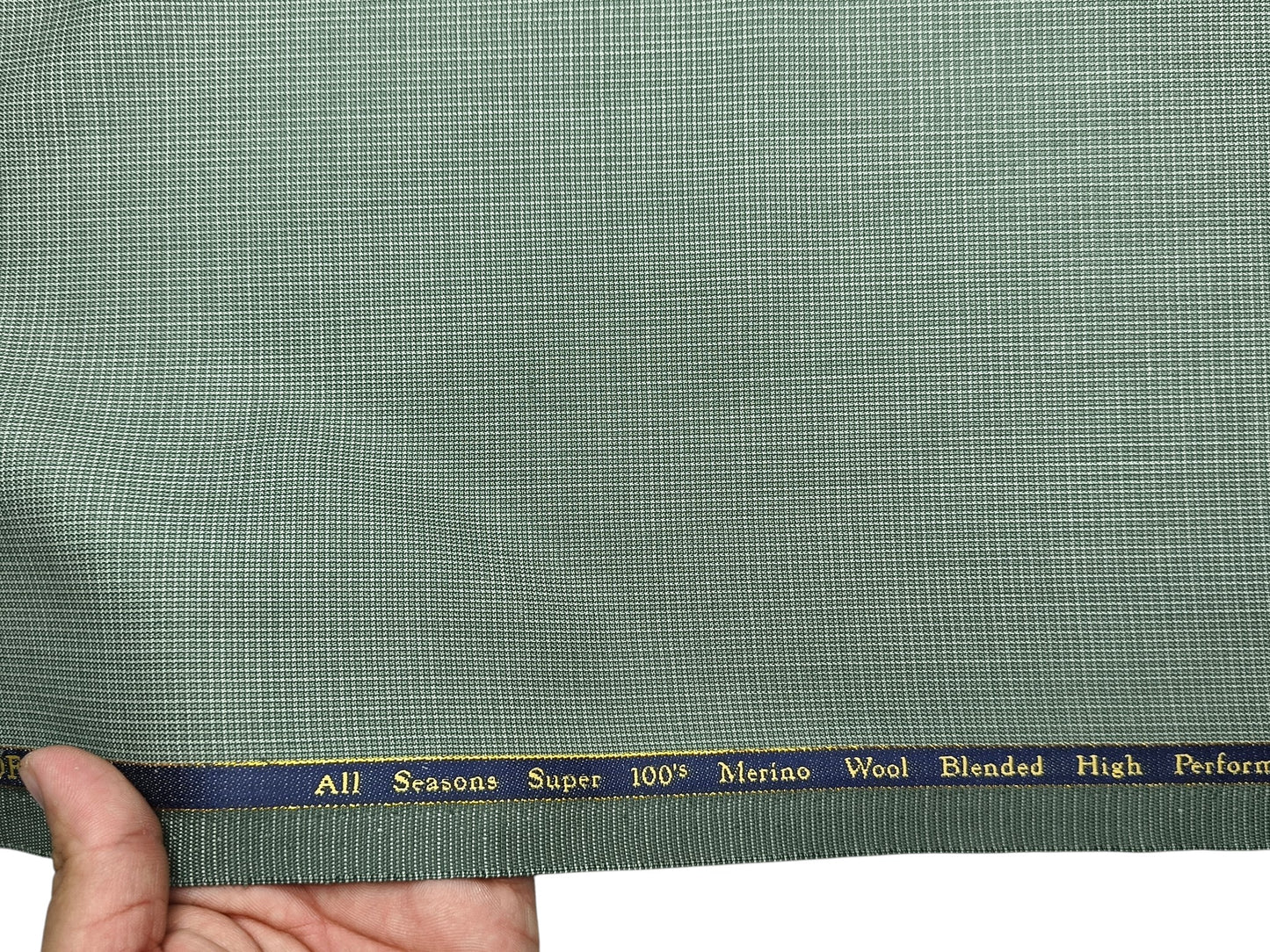 Georgia Gullini Italy Super 100s Merino Wool Blend Suiting Fabric (Sage Green, Pattterned)