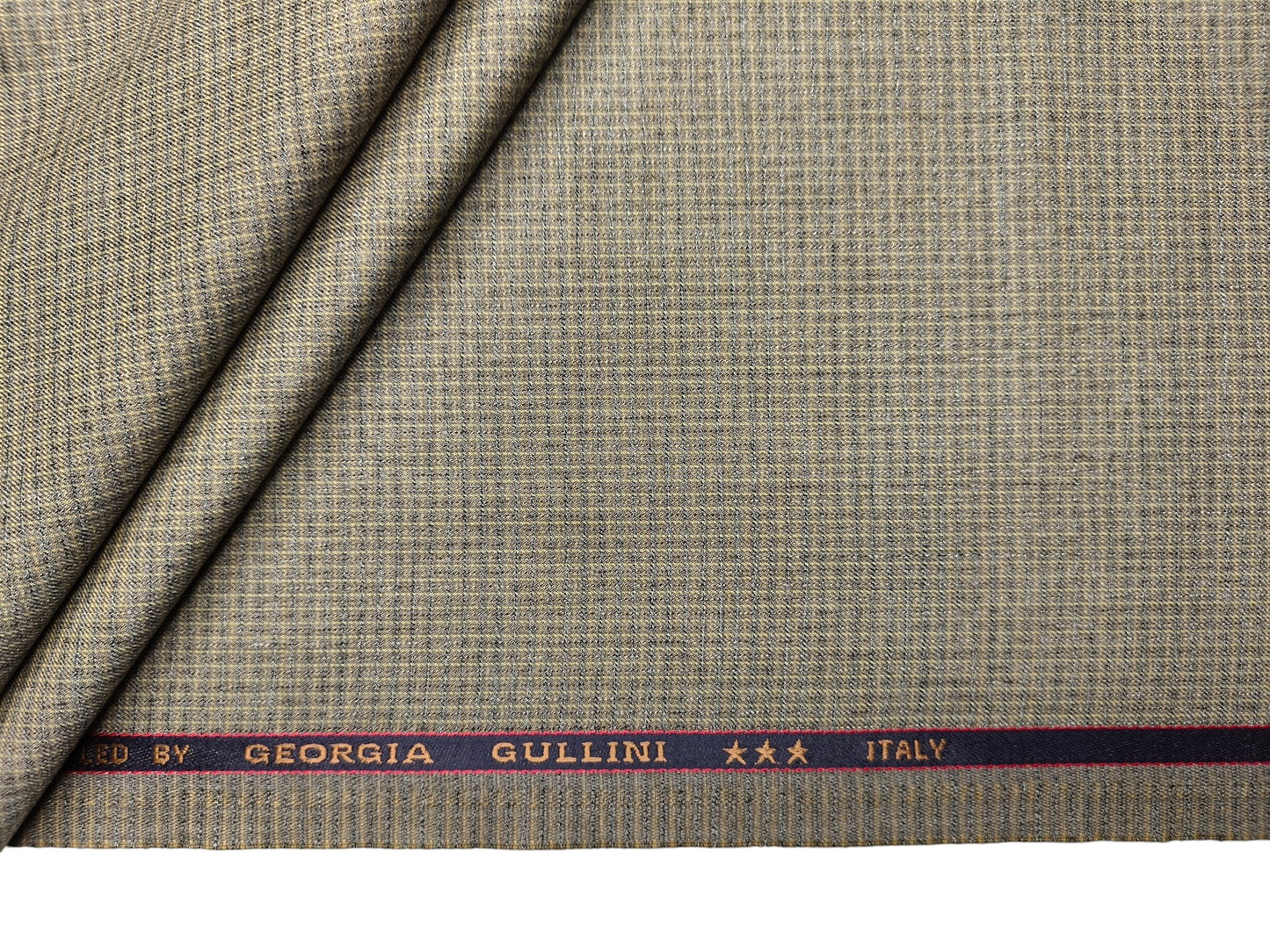 Georgia Gullini Italy Super 110s Merino Wool Blend Suiting Fabric (Dusty Olive, Patterned Checks)