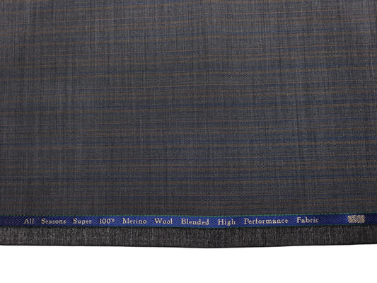 Georgia Gullini Italy Super 100s Merino Wool Blend Suiting Fabric (Grey, Self Stripes)