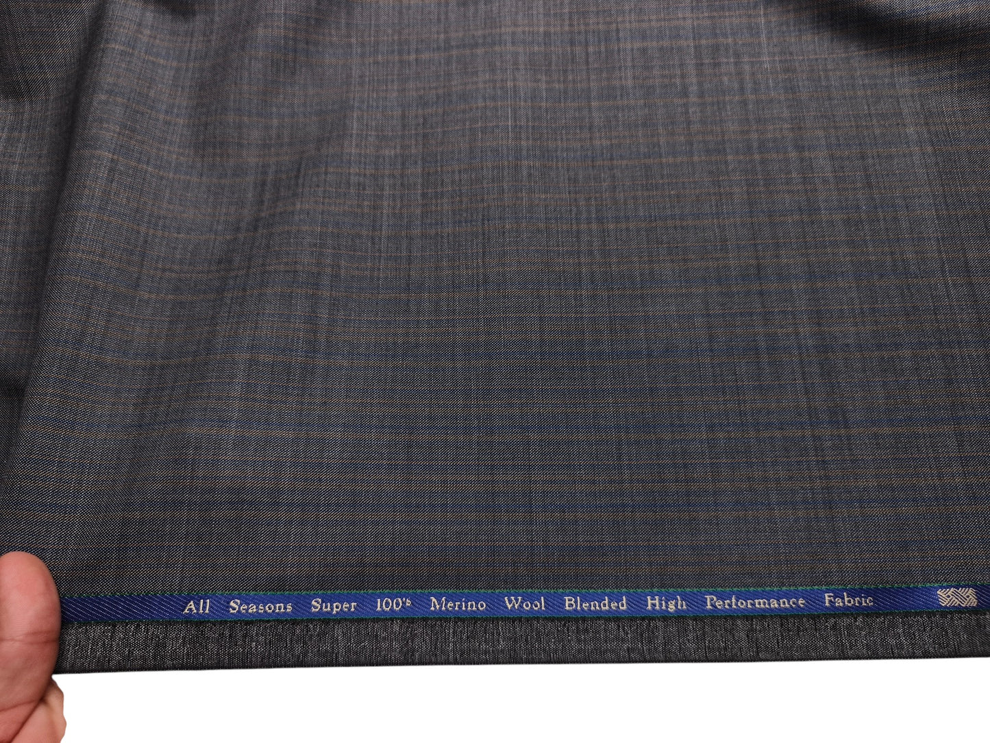 Georgia Gullini Italy Super 100s Merino Wool Blend Suiting Fabric (Grey, Self Stripes)