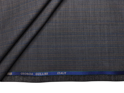 Georgia Gullini Italy Super 100s Merino Wool Blend Suiting Fabric (Grey, Self Stripes)
