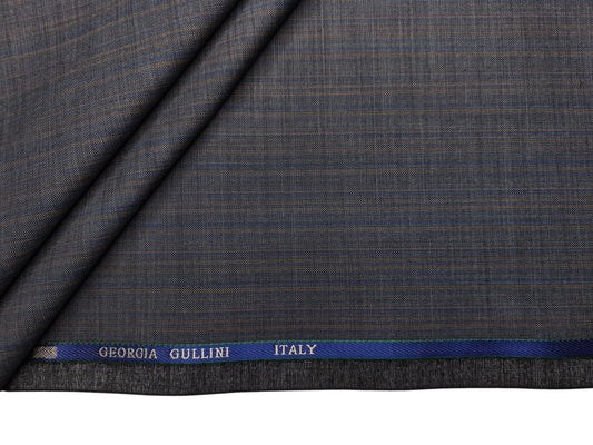 Georgia Gullini Italy Super 100s Merino Wool Blend Suiting Fabric (Grey, Self Stripes)
