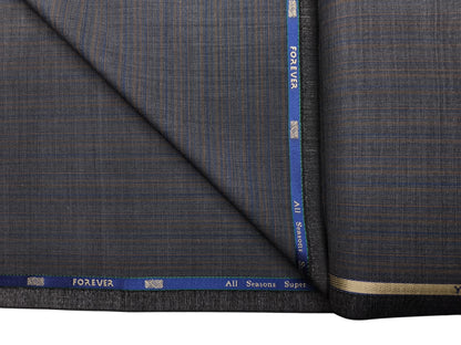 Georgia Gullini Italy Super 100s Merino Wool Blend Suiting Fabric (Grey, Self Stripes)