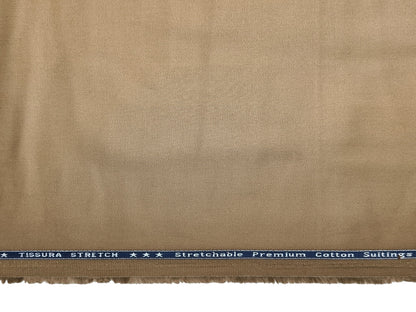 Arvind 100% Cotton Stretched Suiting Fabric (Camel Brown, Plain Weave)