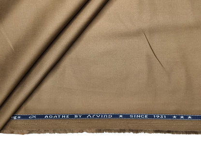 Arvind 100% Cotton Stretched Suiting Fabric (Camel Brown, Plain Weave)