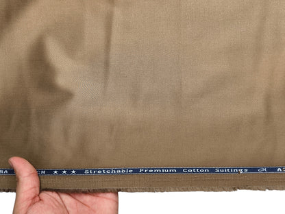 Arvind 100% Cotton Stretched Suiting Fabric (Camel Brown, Plain Weave)