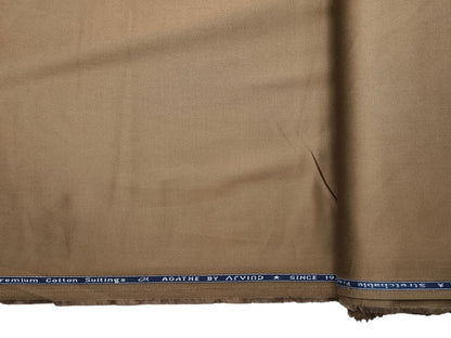Arvind 100% Cotton Stretched Suiting Fabric (Camel Brown, Plain Weave)