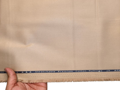 Arvind 100% Cotton Stretched Suiting Fabric (Beige, Plain Weave)