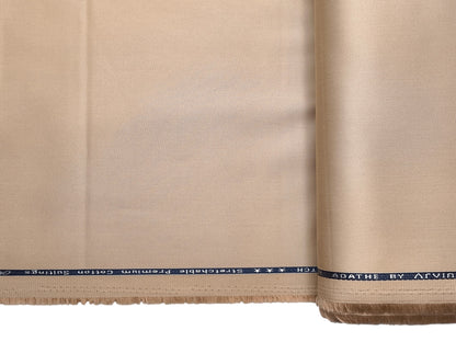 Arvind 100% Cotton Stretched Suiting Fabric (Beige, Plain Weave)