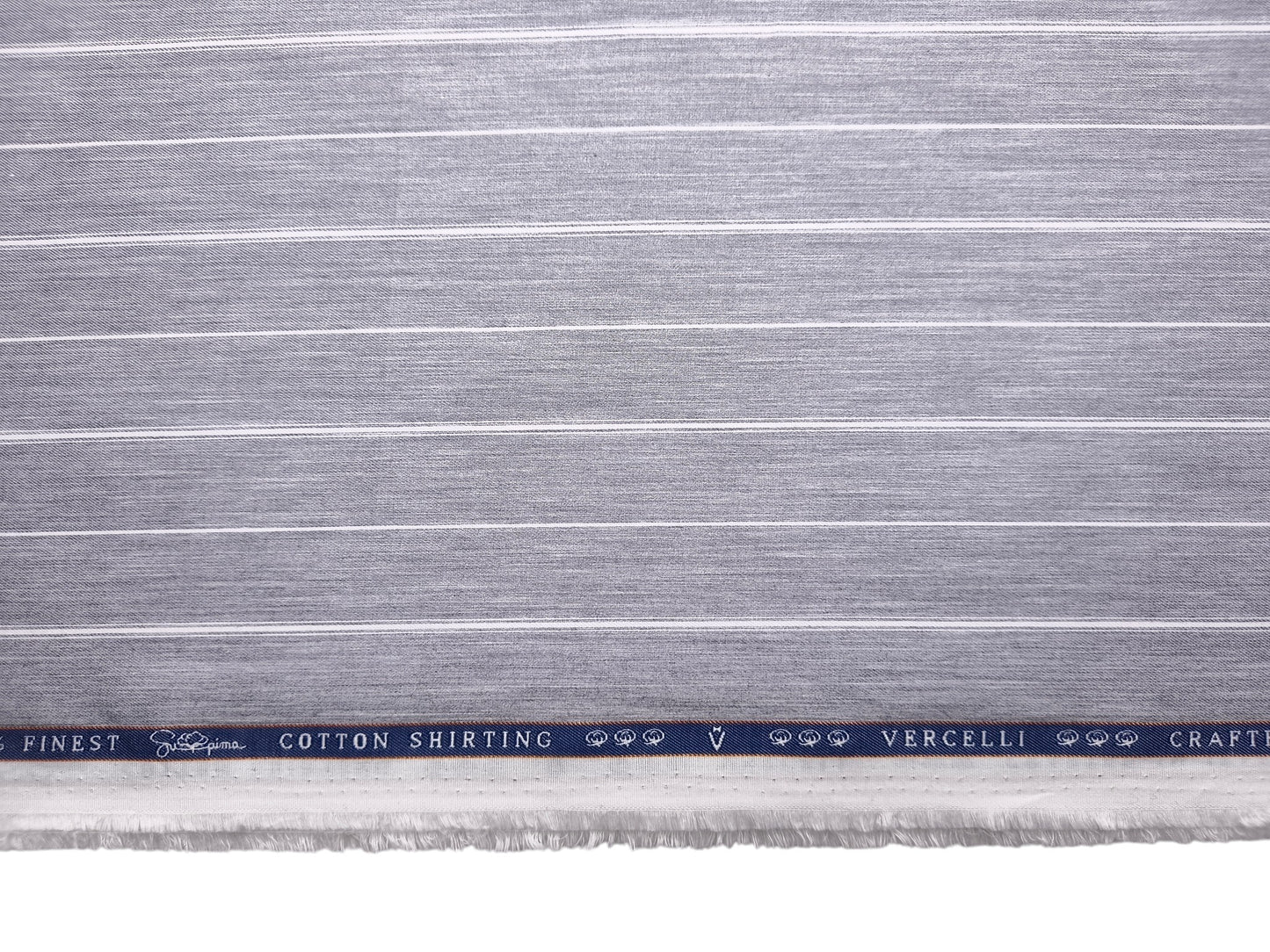 Vercelli Italy 2/100s Finest Supima Cotton Shirting Fabric (Light Grey, Stripes)