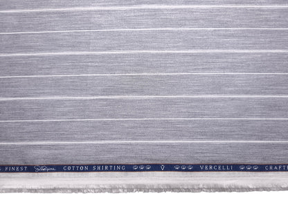 Vercelli Italy 2/100s Finest Supima Cotton Shirting Fabric (Light Grey, Stripes)