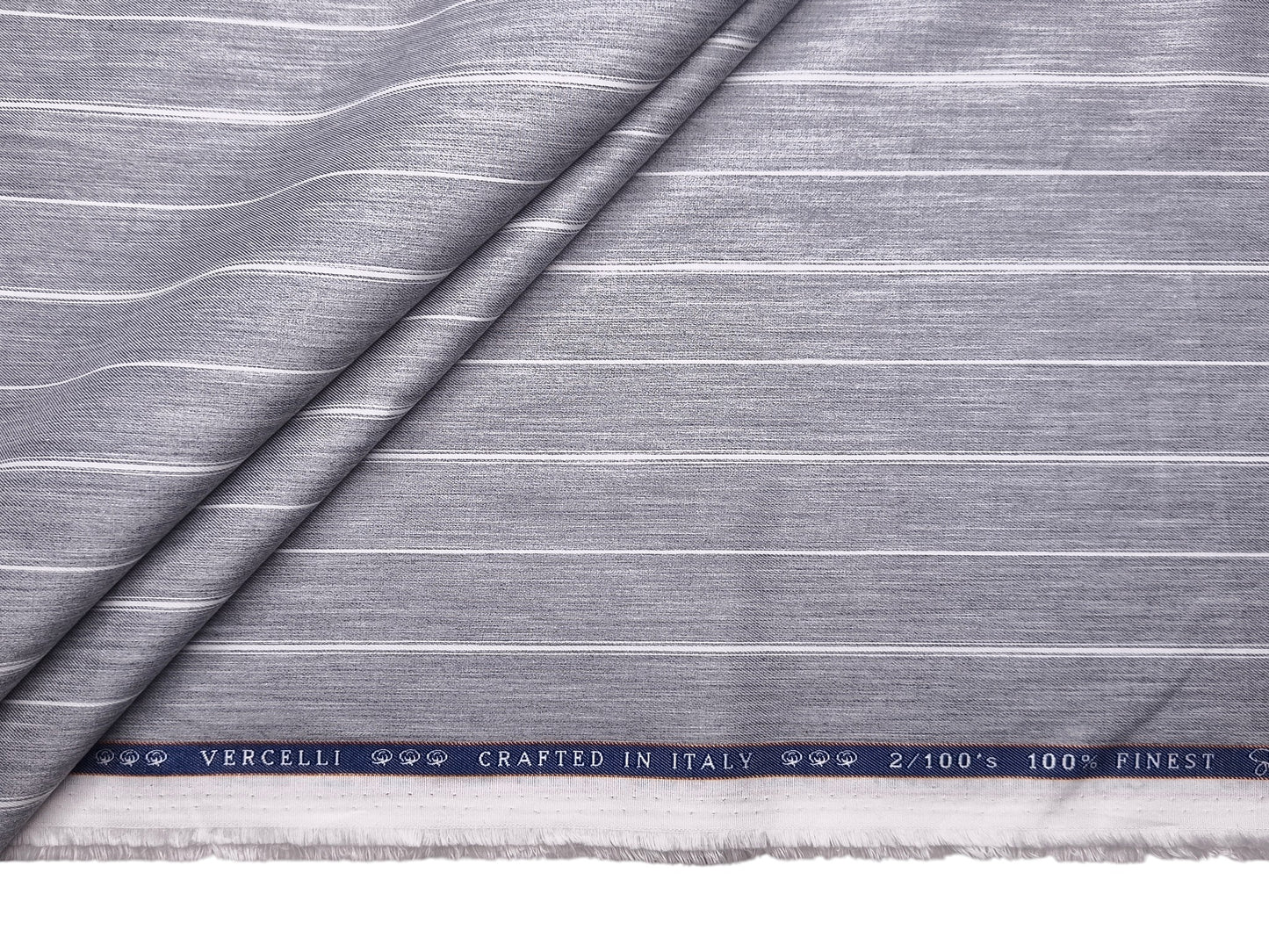 Vercelli Italy 2/100s Finest Supima Cotton Shirting Fabric (Light Grey, Stripes)