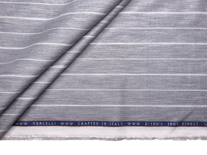 Vercelli Italy 2/100s Finest Supima Cotton Shirting Fabric (Light Grey, Stripes)