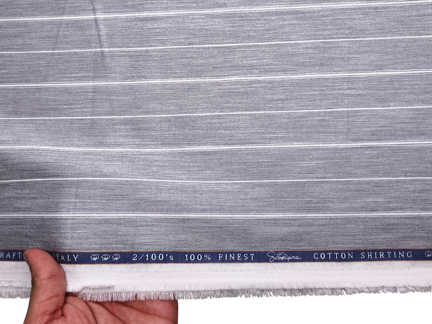 Vercelli Italy 2/100s Finest Supima Cotton Shirting Fabric (Light Grey, Stripes)