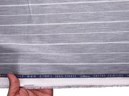 Vercelli Italy 2/100s Finest Supima Cotton Shirting Fabric (Light Grey, Stripes)